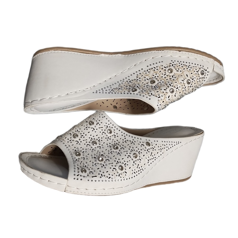 Atalina Wedge Slide Sandals Womens US Size 9 White Rhinestone Open Toe Slip On